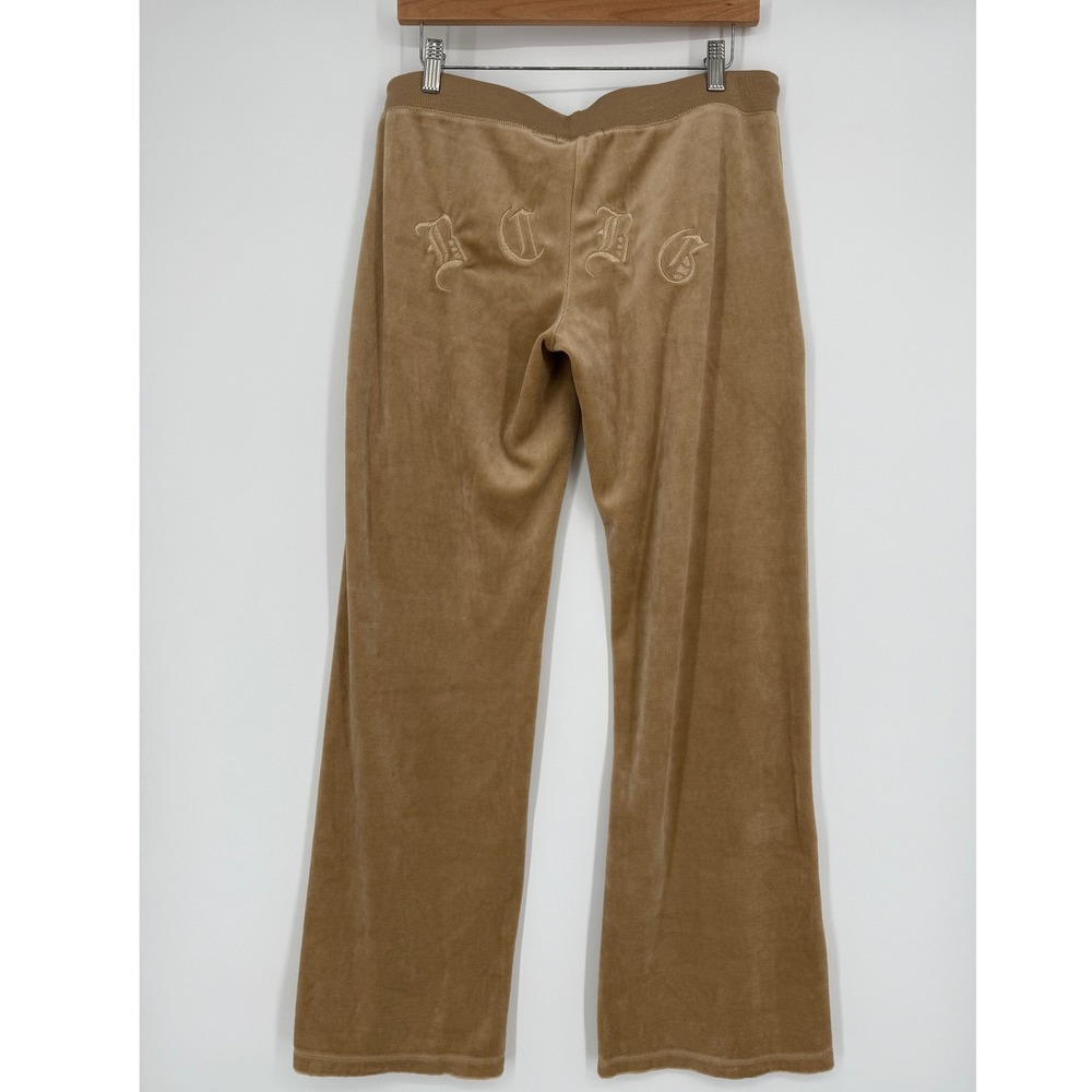 BCBG Y2K Tan Velour Spell Out Track Pants Size L 2000s